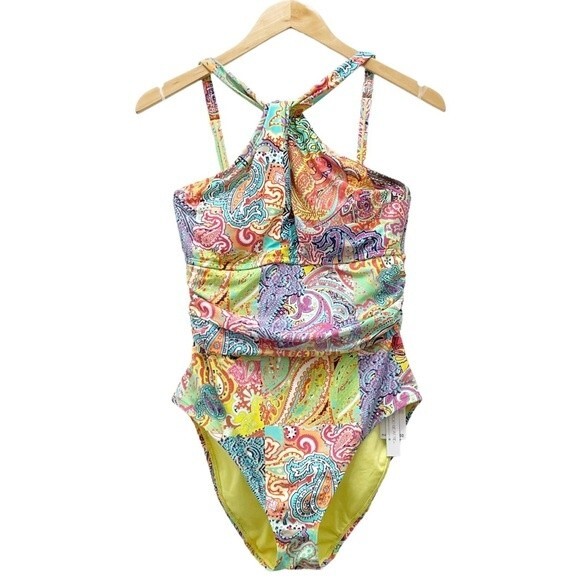 NWT Bleu Rod Beattie Paisley Print Halterneck One-Piece Swimsuit Size 10 NEW - Picture 2 of 14